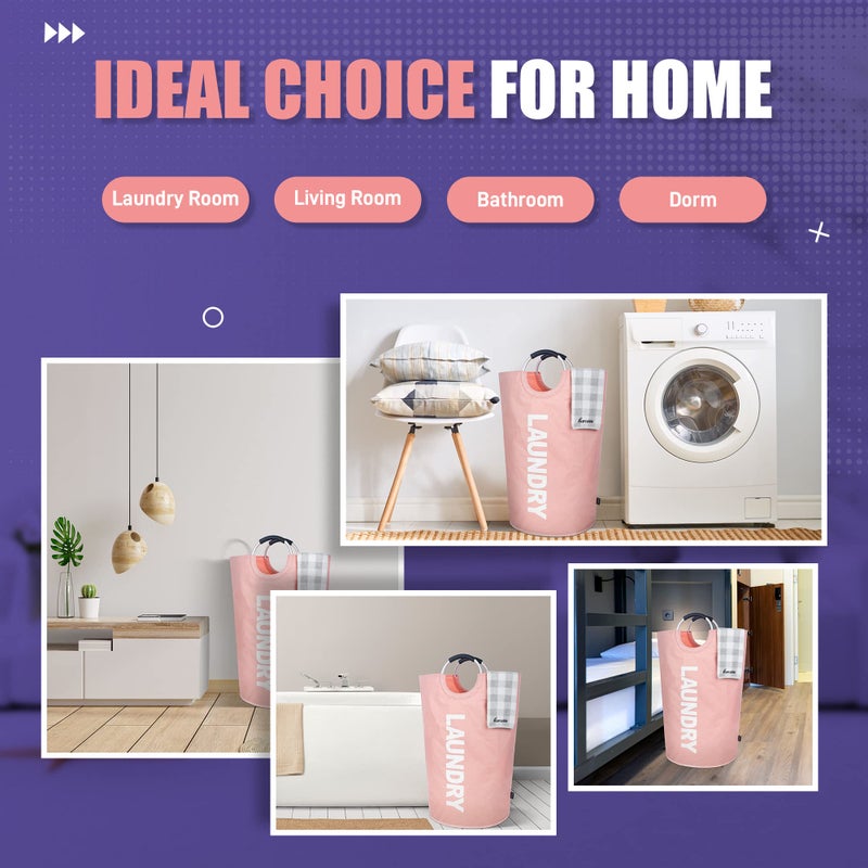 Caroeas 95L Pro Large Laundry Basket (13 Colors), Waterproof Laundry Hamper, Laundry Bag with Padded Handles, Clothes Hamper Stands Up Well, Collapsible Laundry Basket Easy Storage (Pink) - Image 5